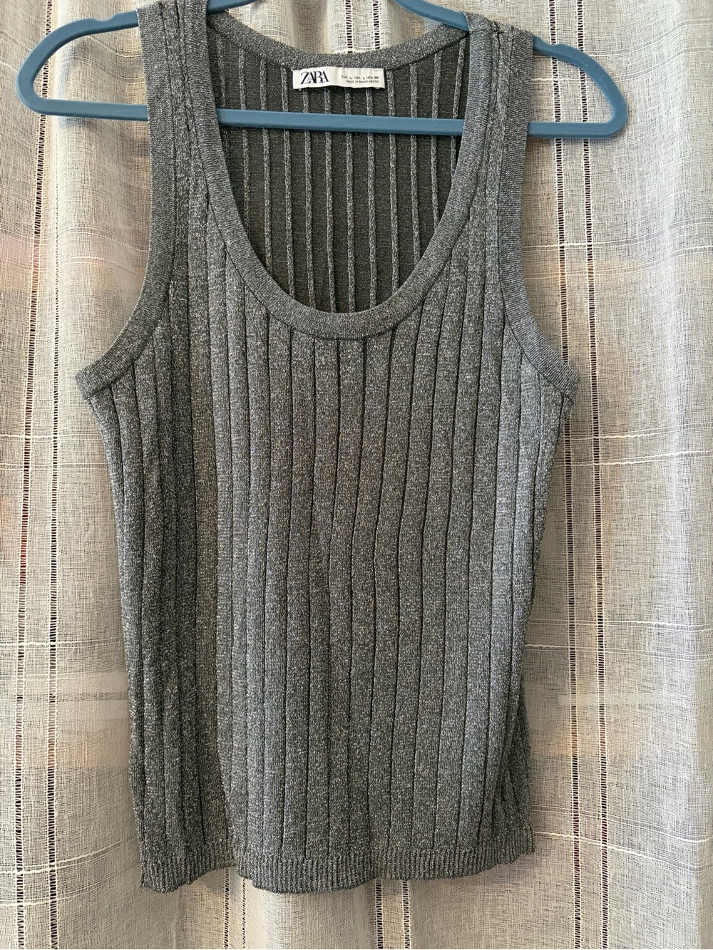 Zara Gray Silver Ribbed Tank Top size L